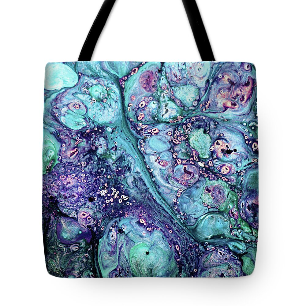 Grunge Sea Coral Abstract Tote Bag featuring the mixed media Grunge Sea Coral Abstract by Georgiana Romanovna
