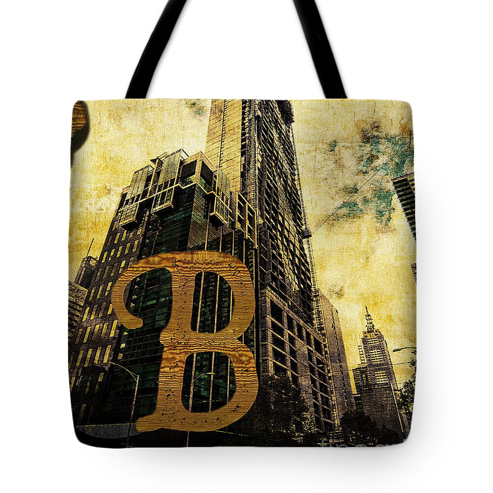 Central Tote Bag featuring the photograph Grungy Melbourne Australia Alphabet Series Letter B Central Busi by Beverly Claire Kaiya