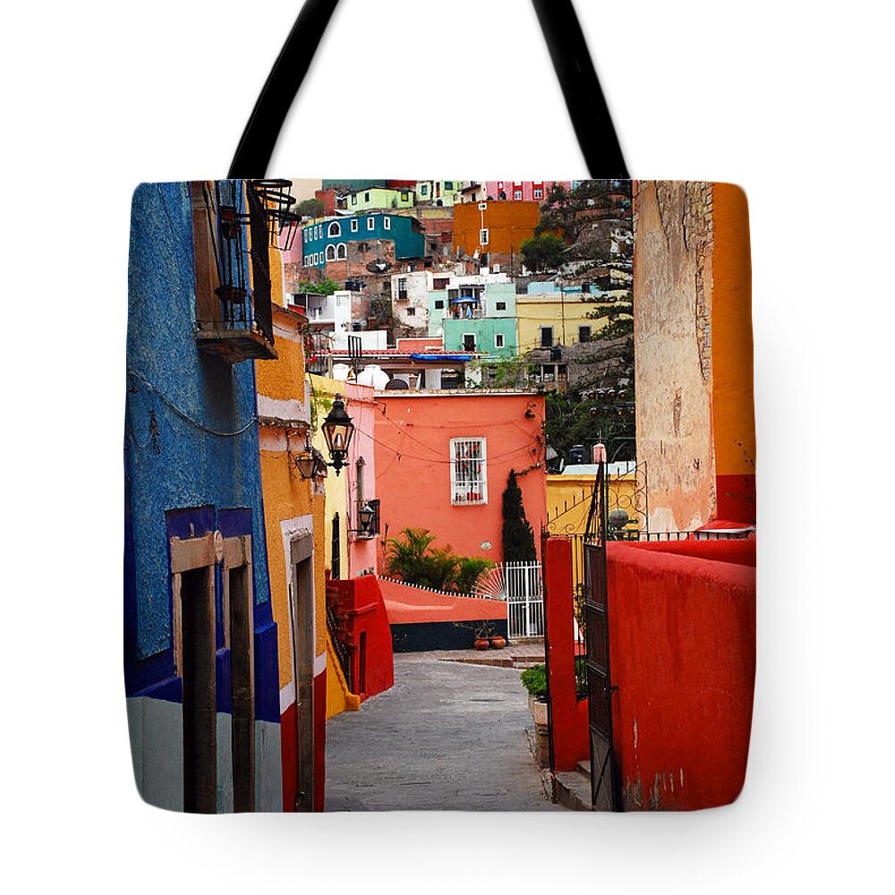 Skip Hunt Tote Bag featuring the photograph Guanajuato Lane by Skip Hunt