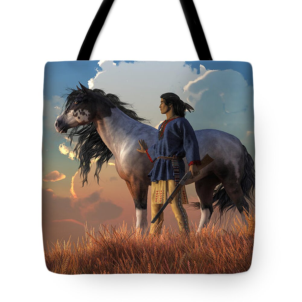 Warrior Tote Bag featuring the digital art Guardians of the Plains by Daniel Eskridge