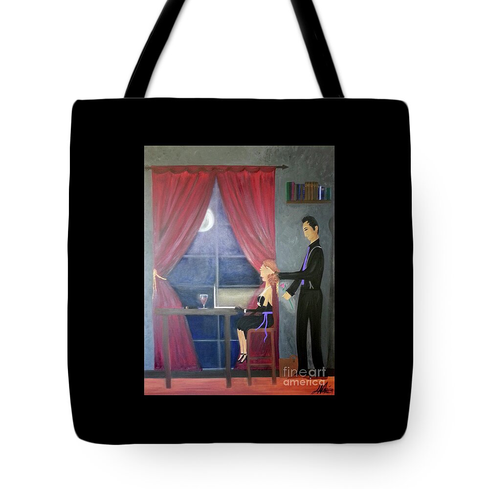 Couples Tote Bag featuring the painting Guess Who? by Artist Linda Marie