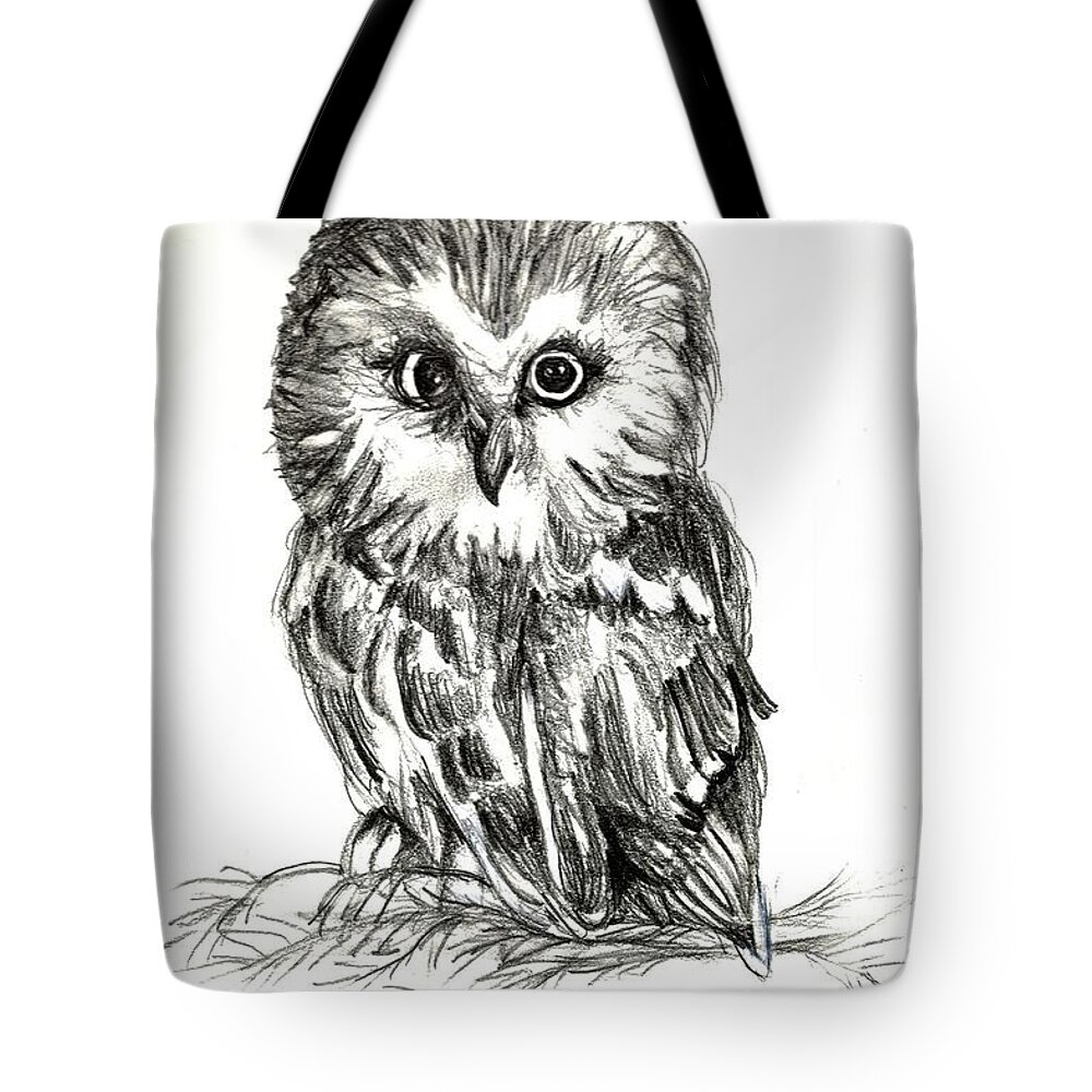 Owl Tote Bag featuring the drawing Guess Whoooo by Carol Allen Anfinsen