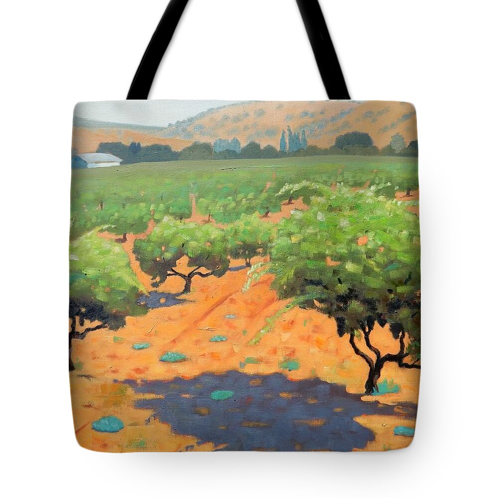 Morgan Hill Ca Tote Bag featuring the painting Guglielmo Winery by Gary Coleman