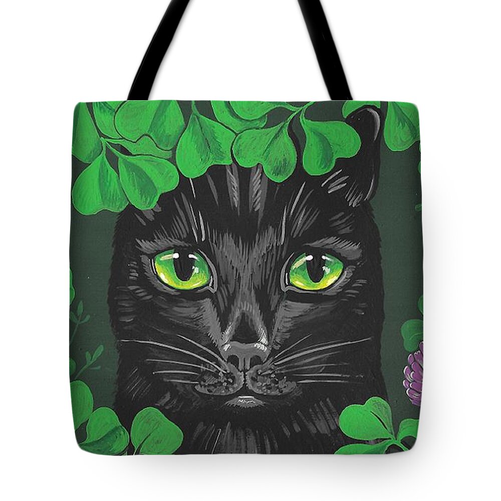 Print Tote Bag featuring the painting Guinevere the Green Eyed Cat by Margaryta Yermolayeva