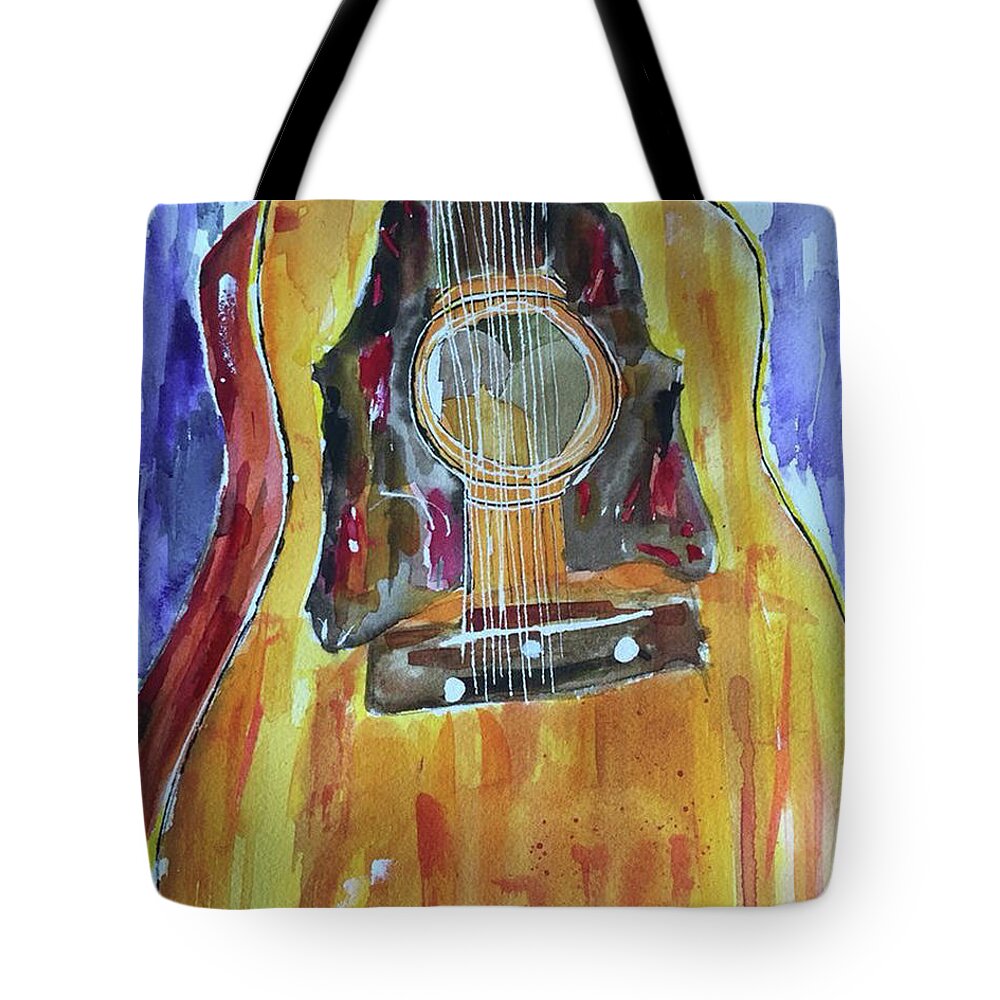 Guitar Tote Bag featuring the painting DAngelico Amber Archtop by Bonny Butler