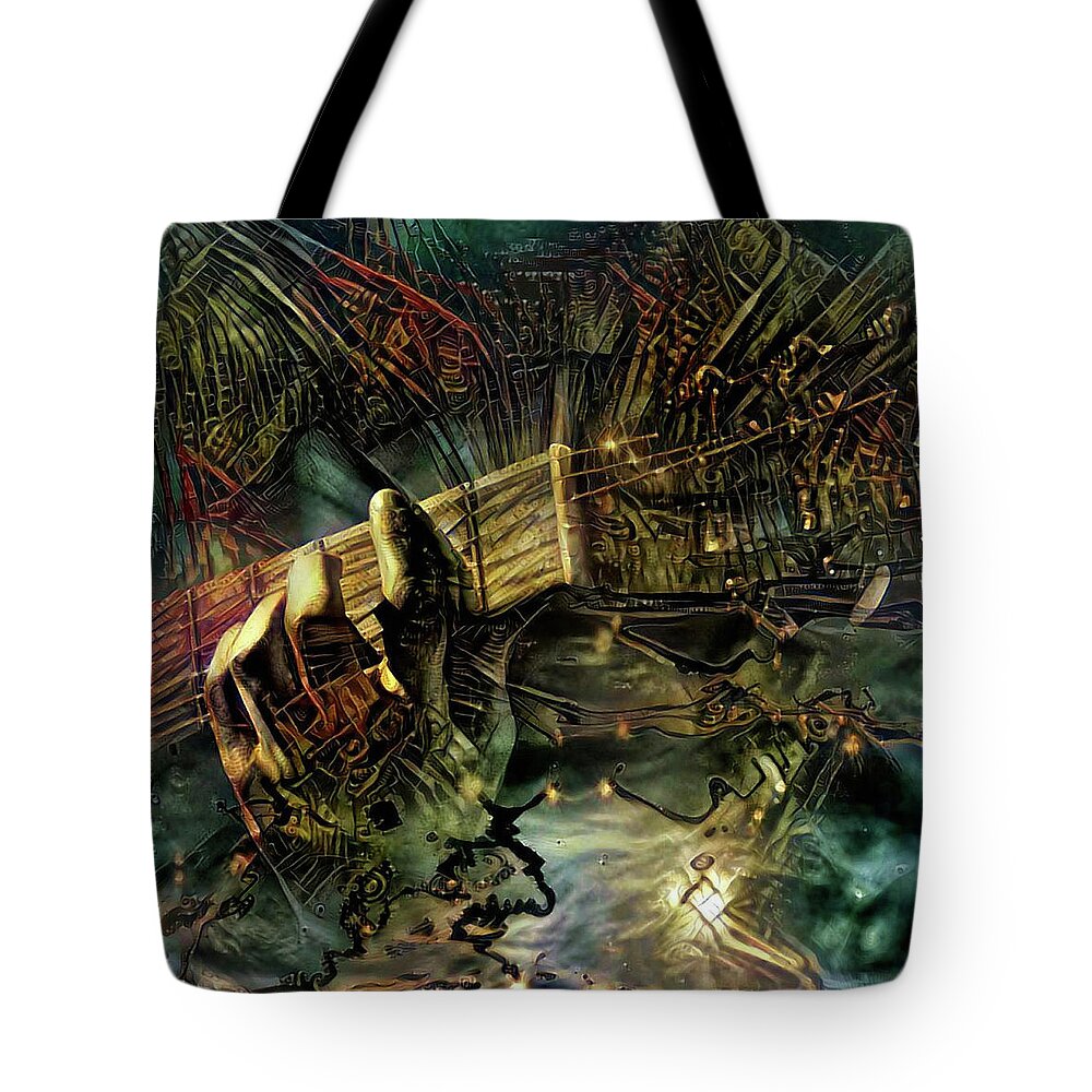 Guitar Player Tote Bag featuring the mixed media Guitar player by Lilia S