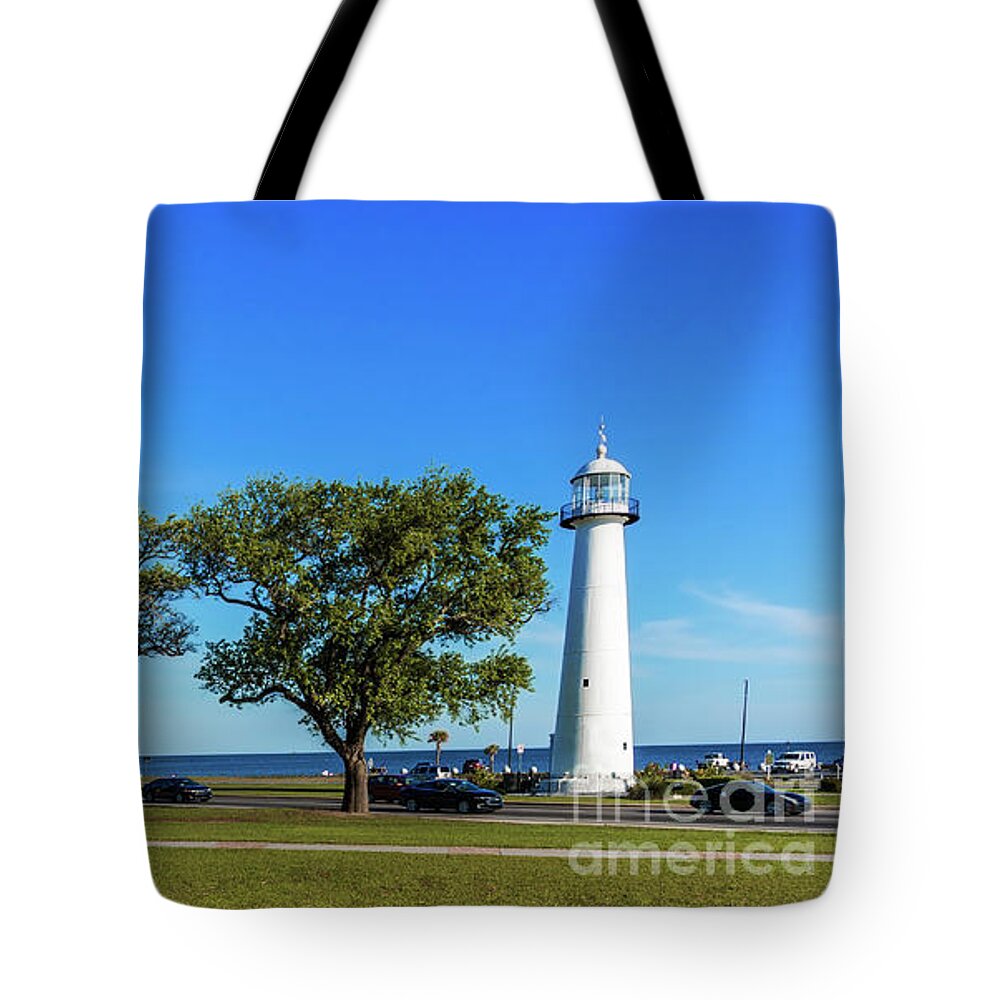 Seascape Tote Bag featuring the photograph Gulf Coast Lighthouse Seascape Biloxi MS 3663b by Ricardos Creations