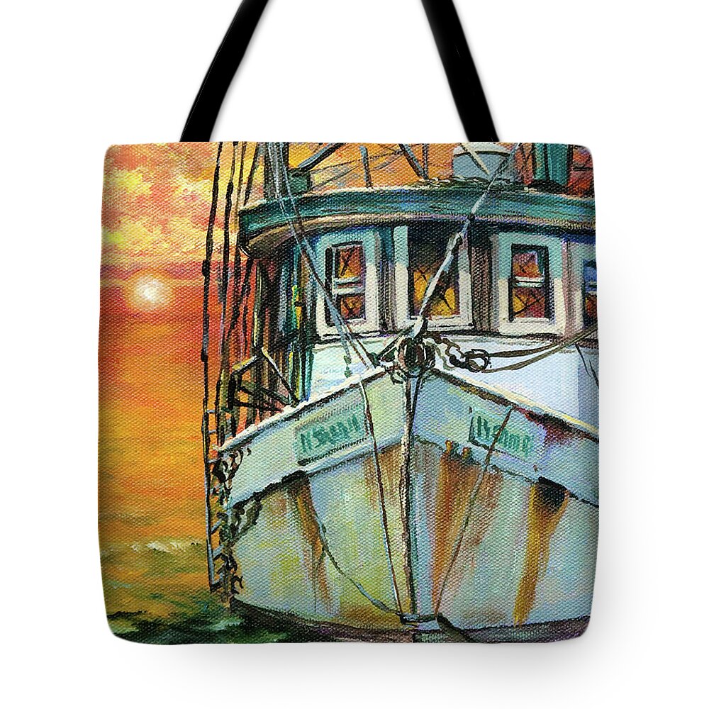 Louisiana Art Tote Bag featuring the painting Gulf Coast Shrimper by Dianne Parks