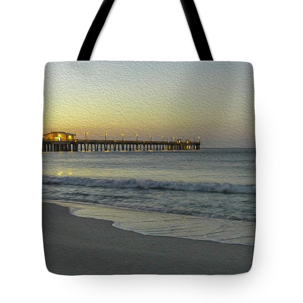 Alabama Tote Bag featuring the painting Gulf Shores Alabama Fishing Pier Digital Painting A82518 by Mas Art Studio