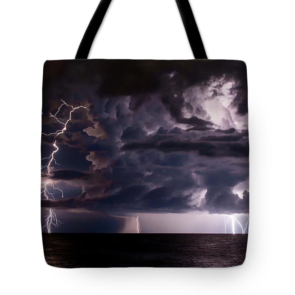 Lightning Tote Bag featuring the photograph Gulf Skies by Quinn Sedam