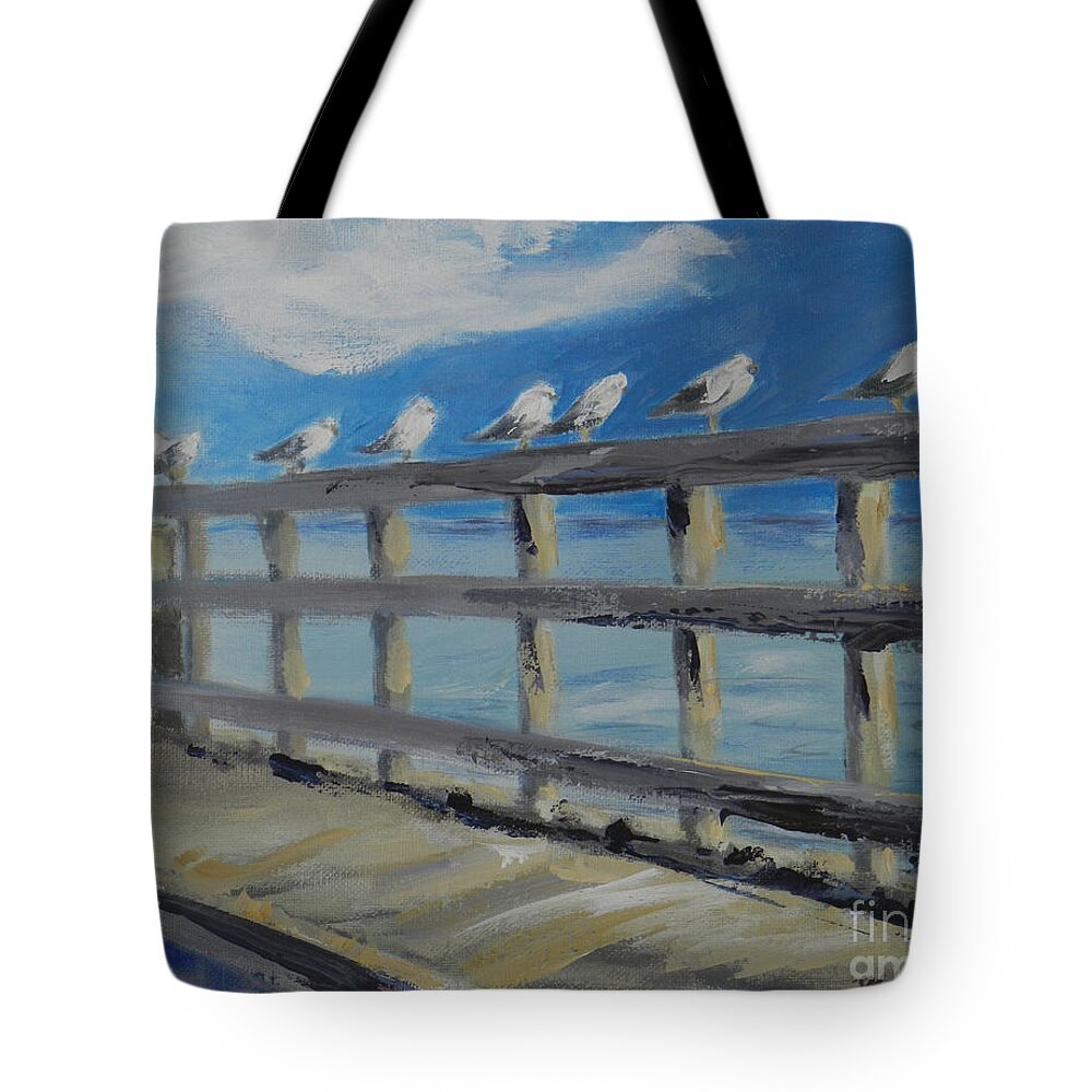 Seaside Tote Bag featuring the painting Gulls in Line by Deborah Ferree
