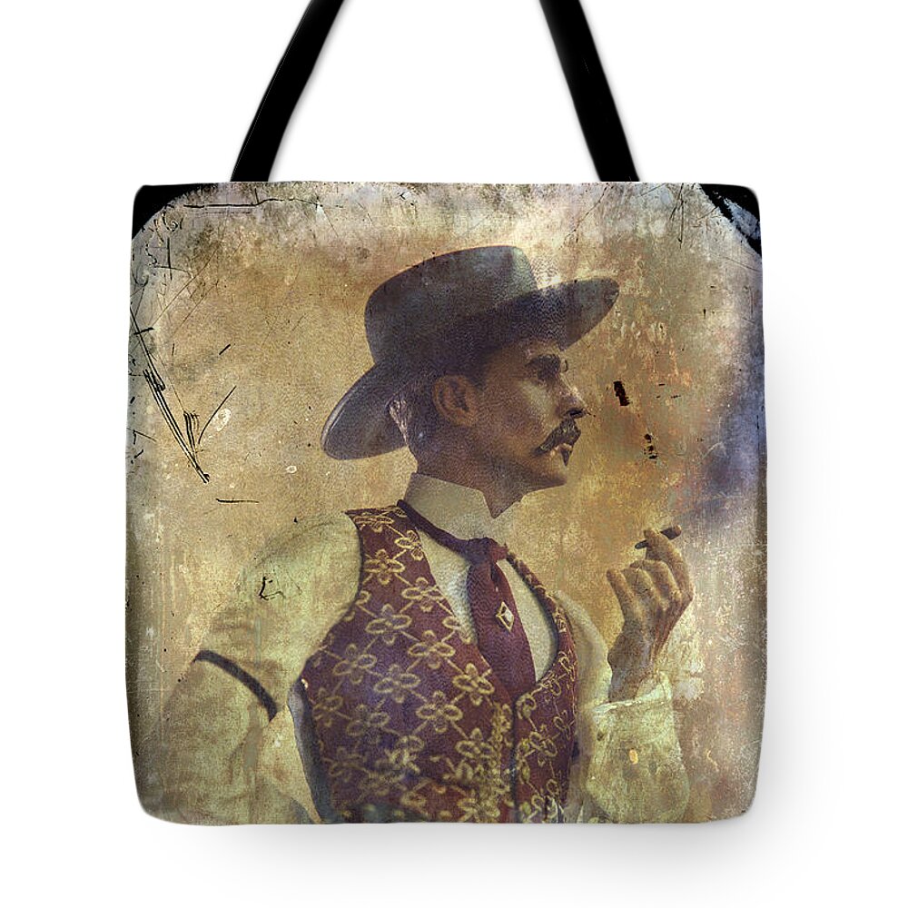 Doc Holliday Tote Bag featuring the photograph Gunslinger III Doc Holliday in fine attire by Toni Hopper