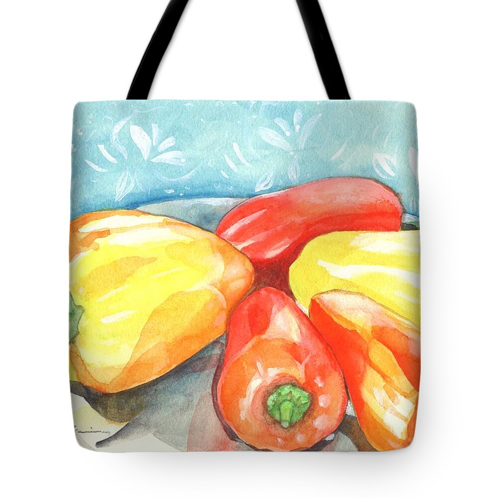 Gypsy Pepper Tote Bag featuring the painting Gypsy Peppers by Helena Tiainen