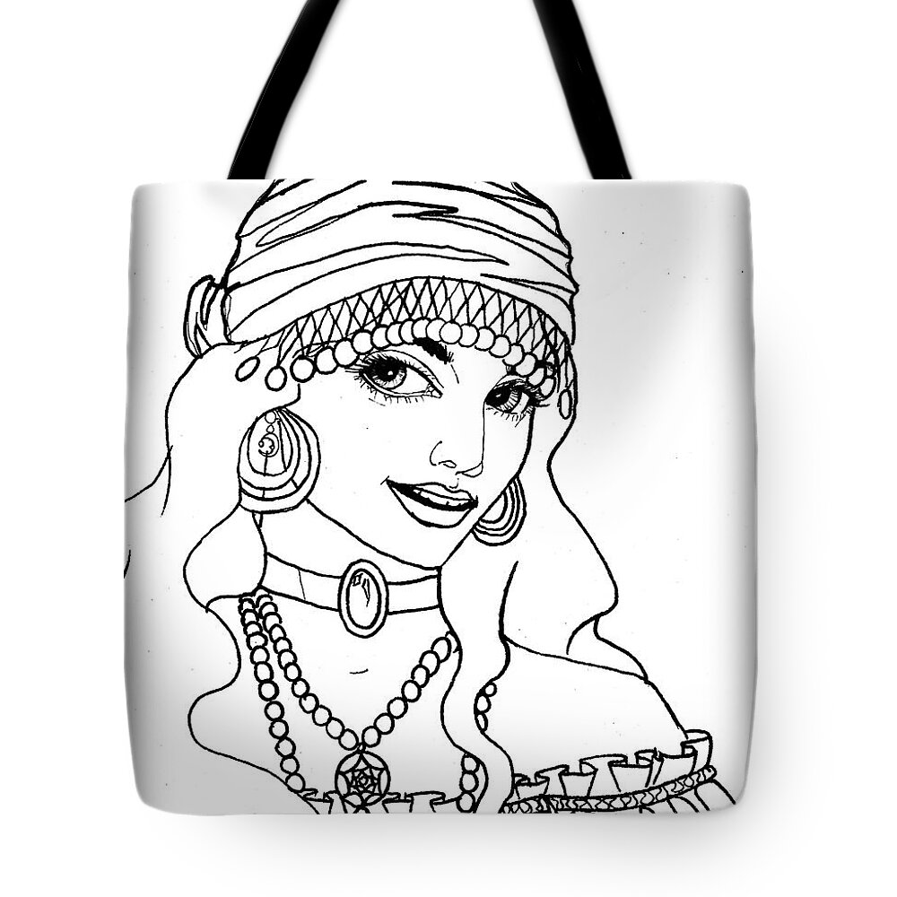 Pen And Ink Tote Bag featuring the drawing Gypsy Sketch by Scarlett Royale