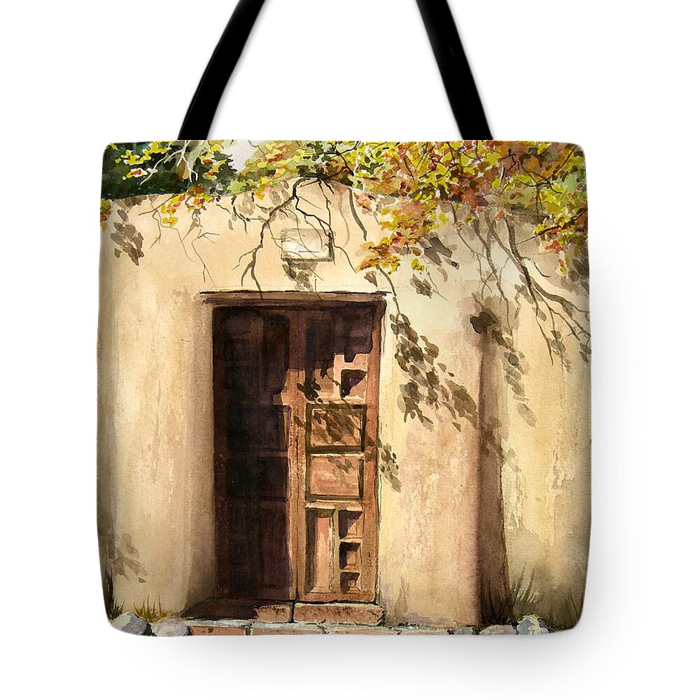 Door Tote Bag featuring the painting Hacienda Gate by Sam Sidders