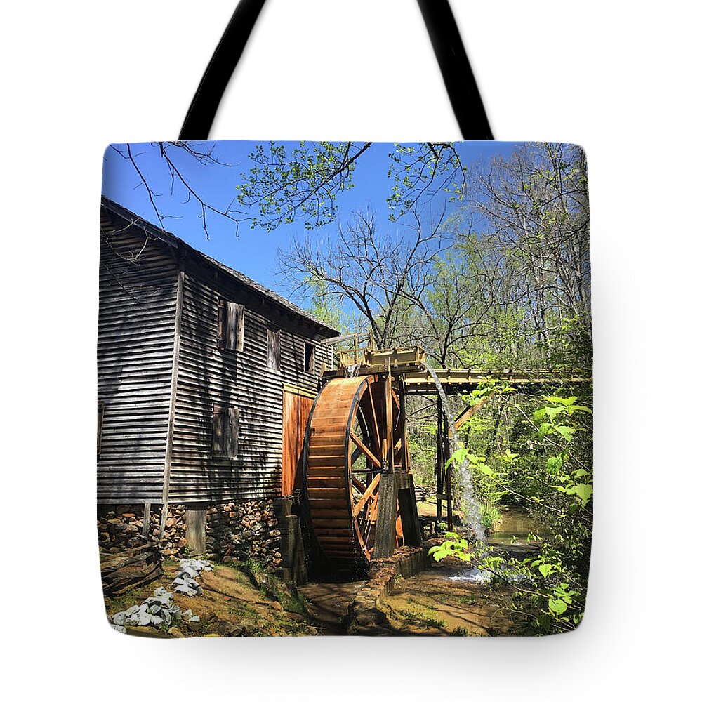 Kelly Hazel Tote Bag featuring the photograph Hagood Mill Historic Site Gristmill by Kelly Hazel