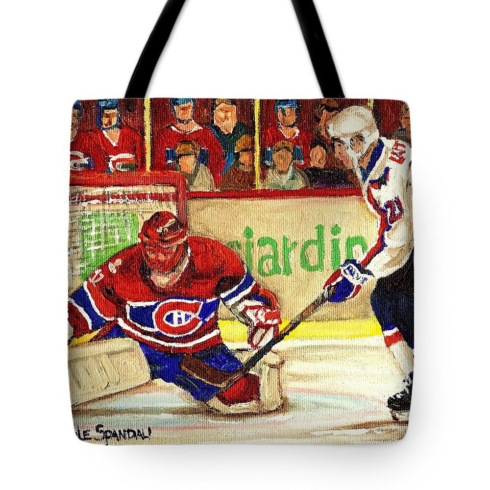 Hockey Tote Bag featuring the painting Halak Makes Another Save by Carole Spandau