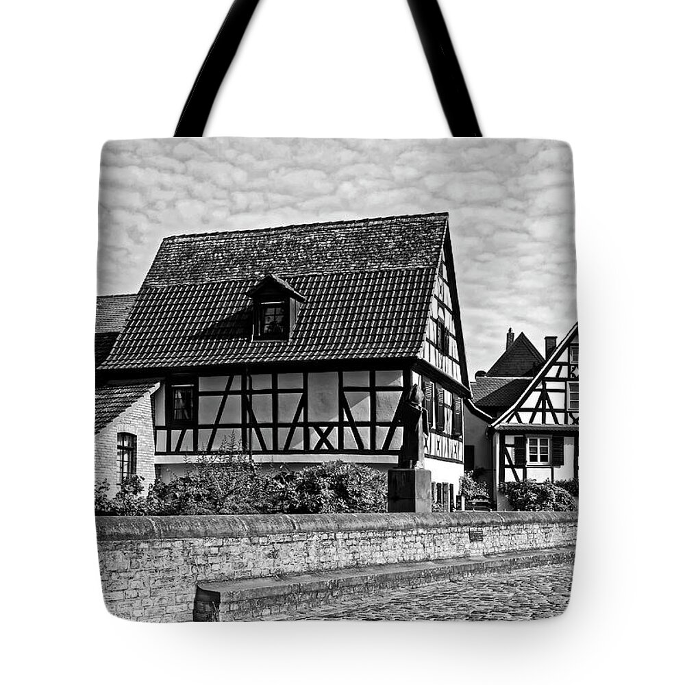Old Half Timbered Houses Tote Bag featuring the photograph Half Timbered Houses Black and White by Sally Weigand