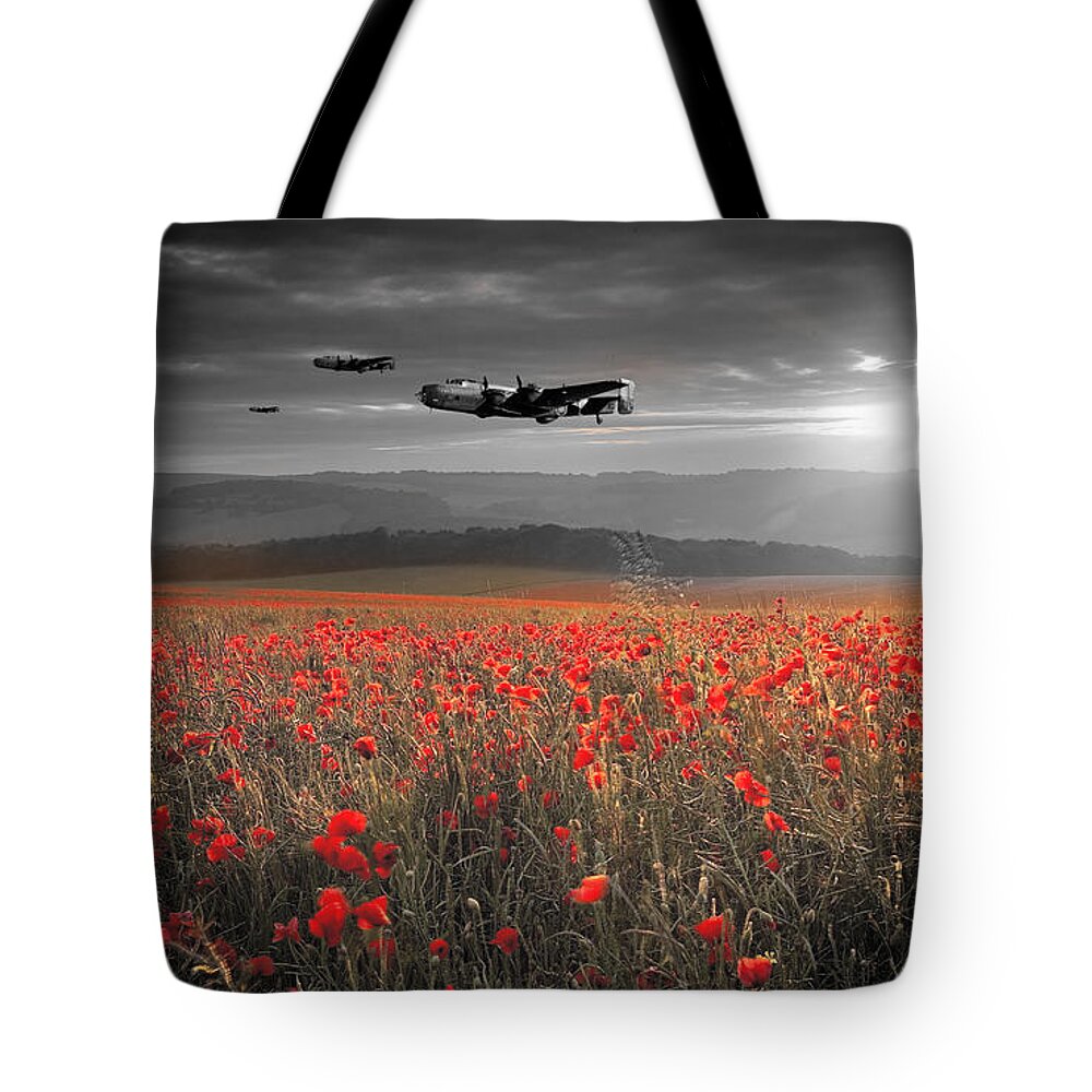 Handley Page Halifax Tote Bag featuring the digital art Halifax Bomber Boys by Airpower Art