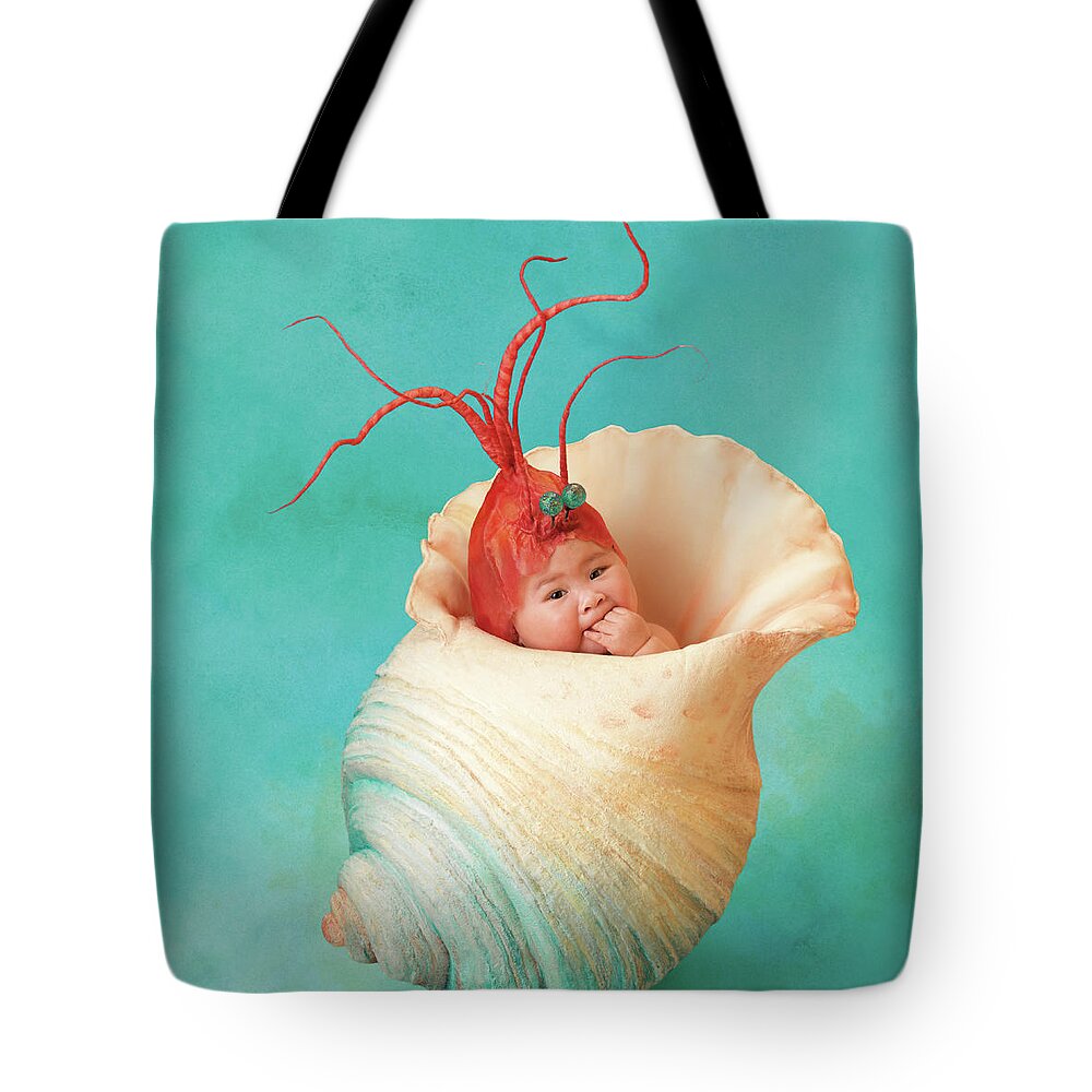 Under The Sea Tote Bag featuring the photograph Halle as a Baby Shrimp by Anne Geddes