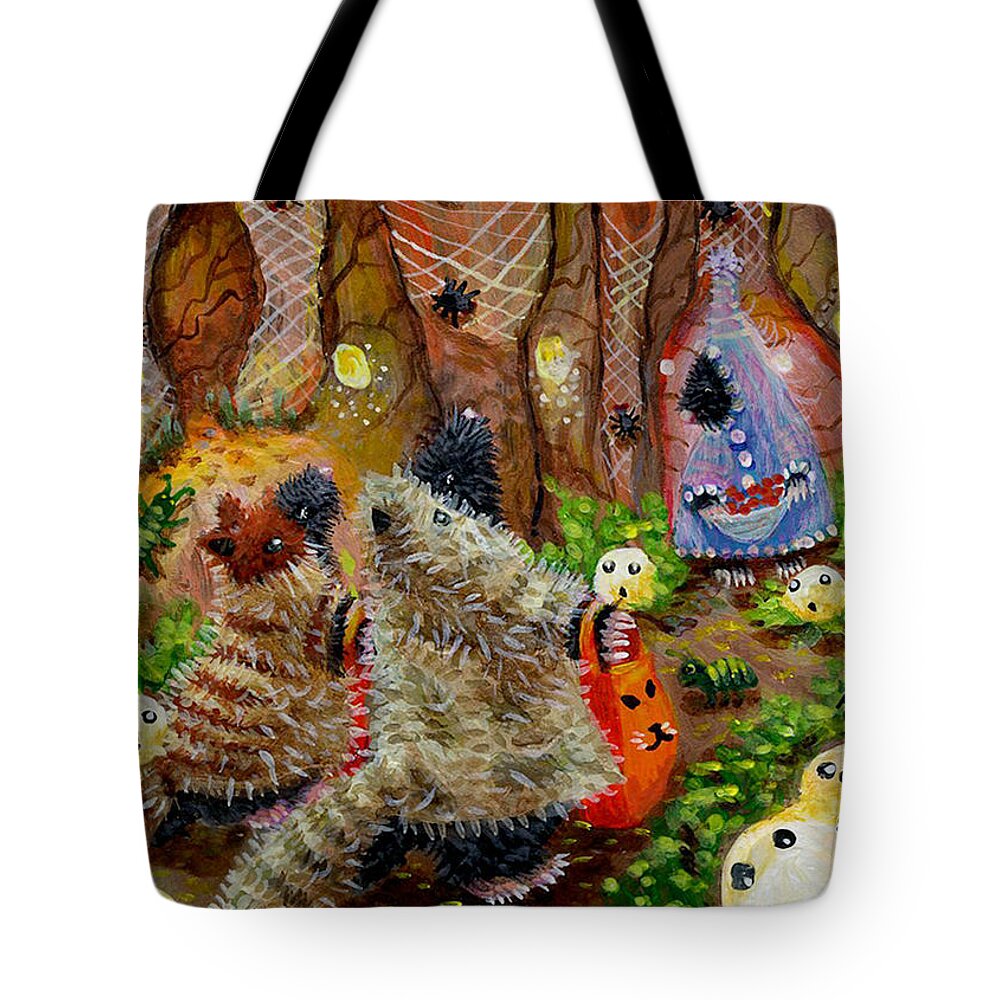 Moles Tote Bag featuring the painting Halloween in Mole City by Jacquelin L Vanderwood Westerman