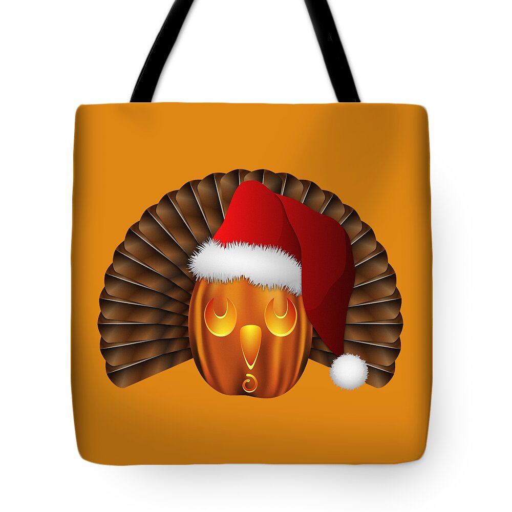Holiday Graphic Tote Bag featuring the digital art Hallowgivingmas Santa Turkey Pumpkin by MM Anderson