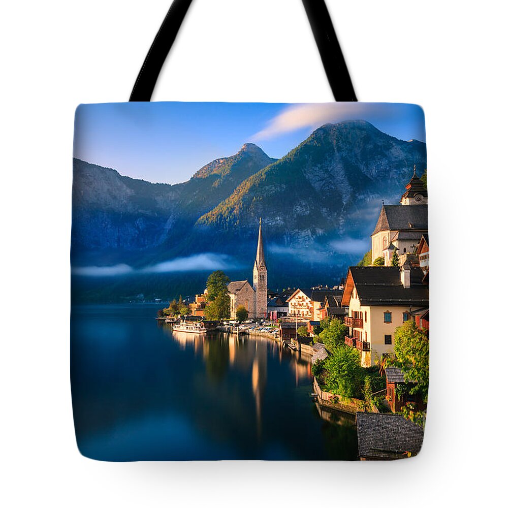 Photography Tote Bag featuring the photograph Hallstatt is a village in the Salzkammergut, a region in Austria by Henk Meijer Photography