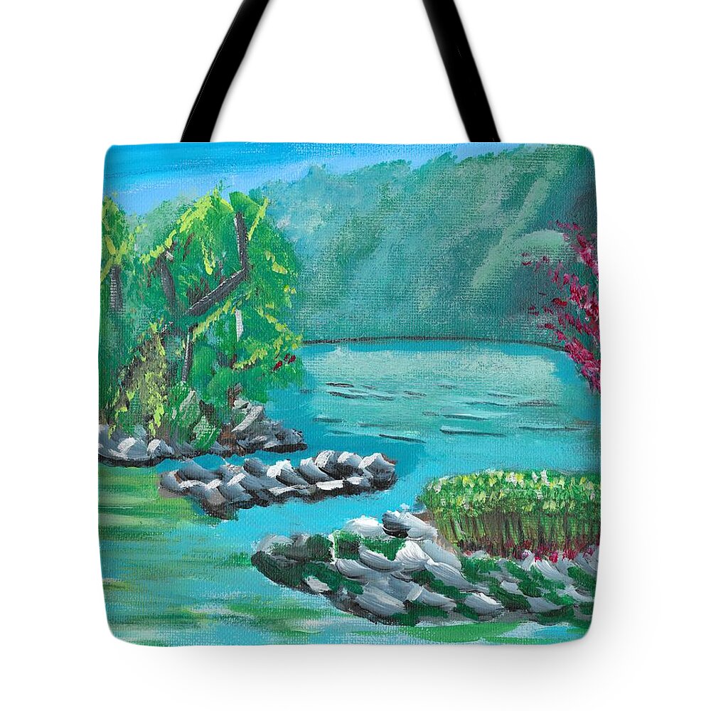 Landscape Tote Bag featuring the painting Hamilton little islands by David Bigelow