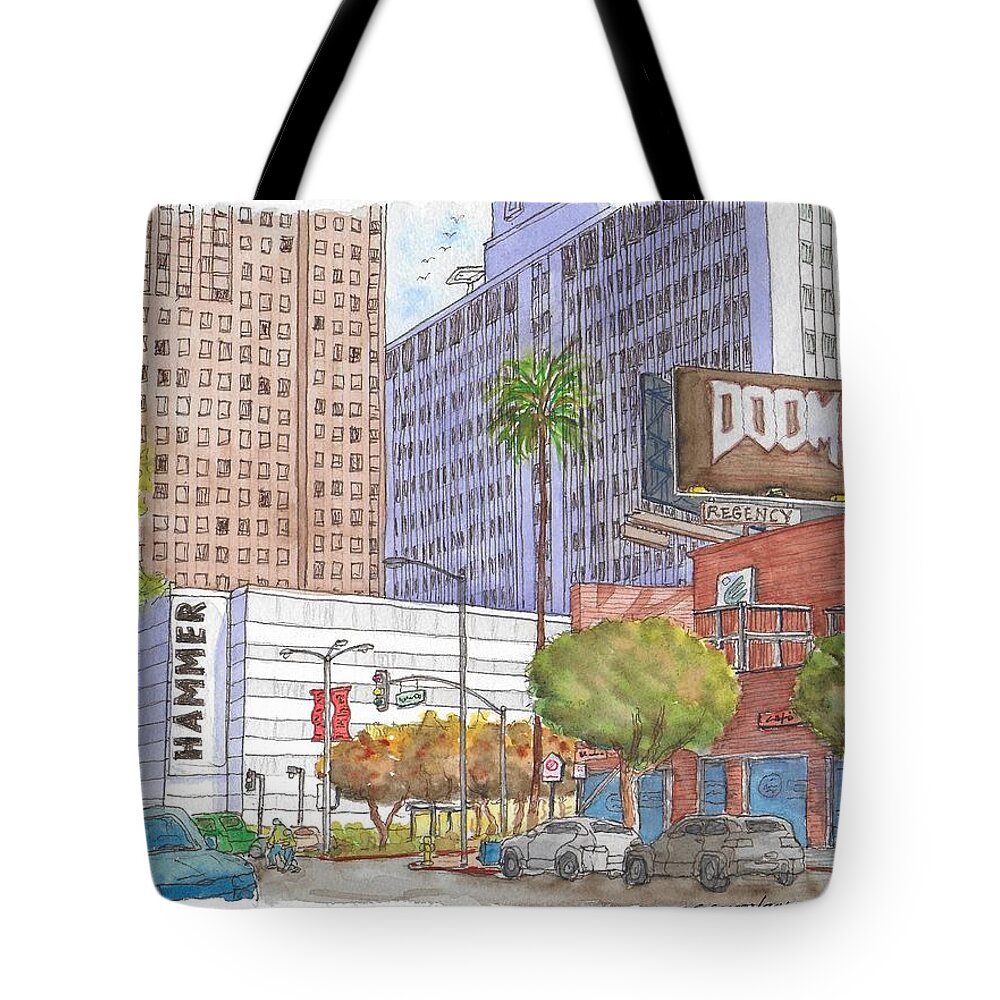 Hammer Museum Tote Bag featuring the painting Hammer Museum in Westwood, California by Carlos G Groppa