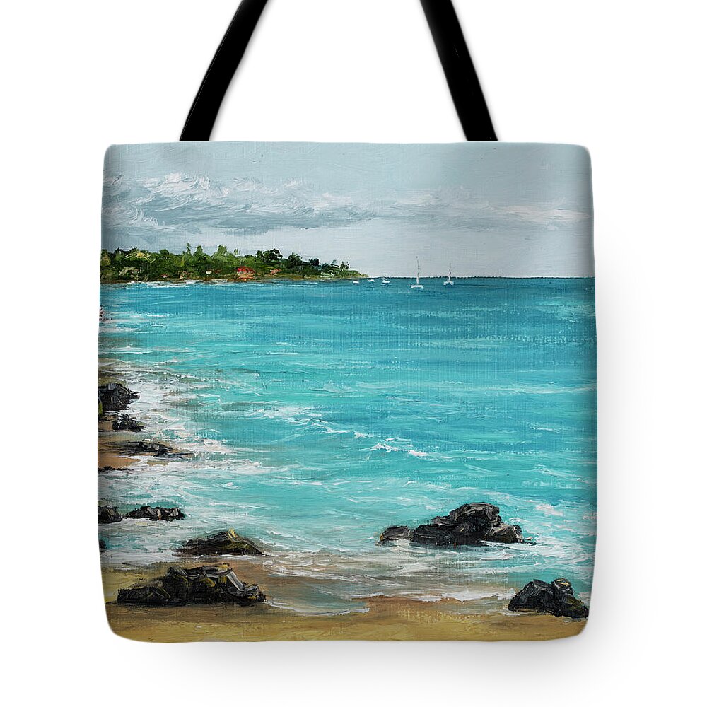 Landscape Tote Bag featuring the painting Hanakao'o Beach by Darice Machel McGuire