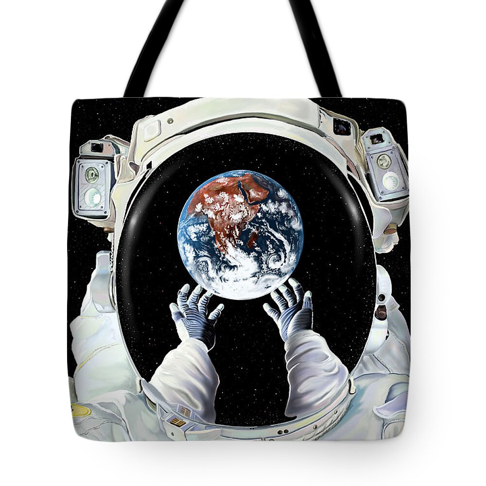 Astronaut Tote Bag featuring the digital art Handle With Care by Norman Klein
