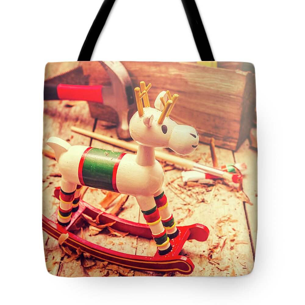 Rocking Tote Bag featuring the photograph Handmade xmas rocking toy by Jorgo Photography