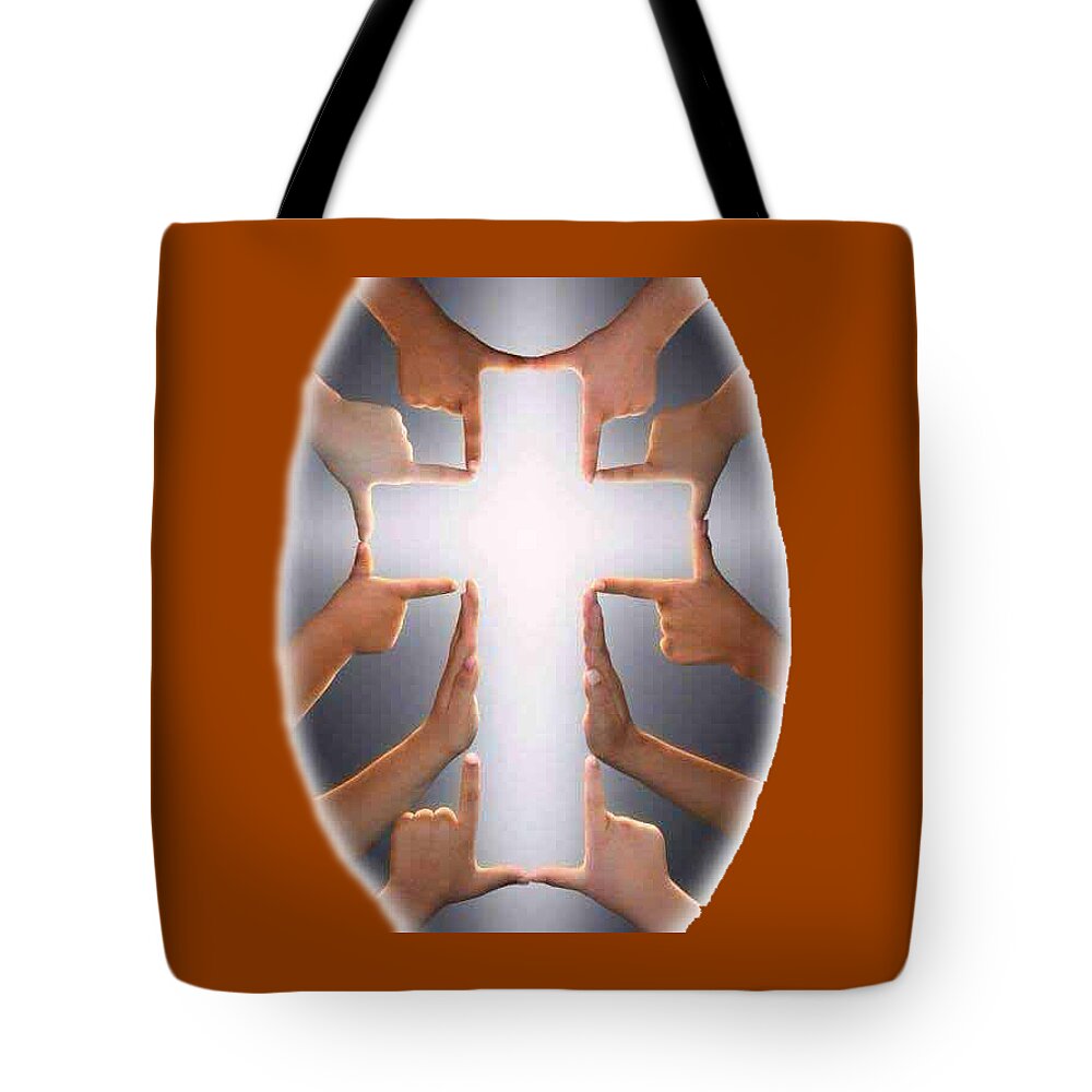 Hands Tote Bag featuring the painting Hands Cross T-shirt by Herb Strobino
