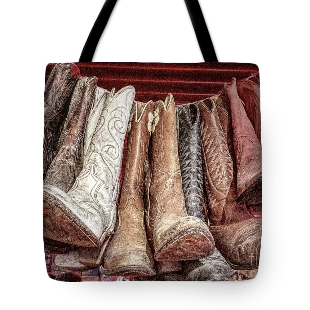 500 Views Tote Bag featuring the photograph Hangin' Boots by Jenny Revitz Soper