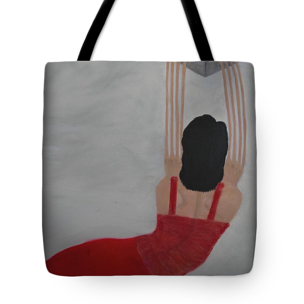 A-fine-art-oil-painting Tote Bag featuring the painting Hanging On A Prayer by Catalina Walker