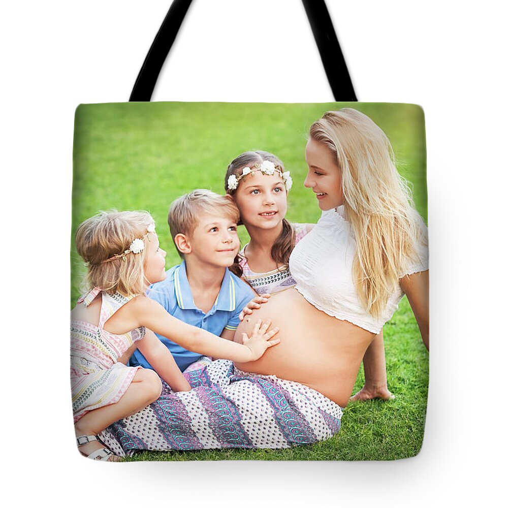 Baby Tote Bag featuring the photograph Happy big family by Anna Om
