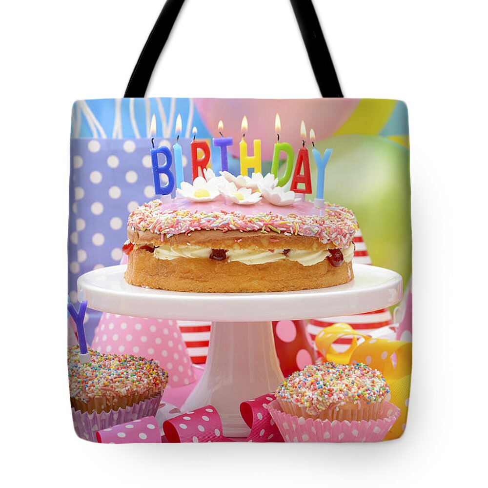 Balloon Tote Bag featuring the photograph Happy Birthday Party Table by Milleflore Images