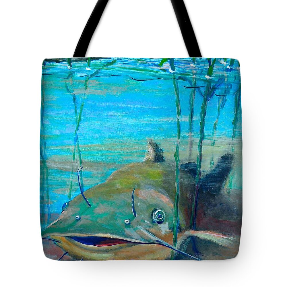 Catfish Tote Bag featuring the painting Happy Catfish by Jeanette Jarmon