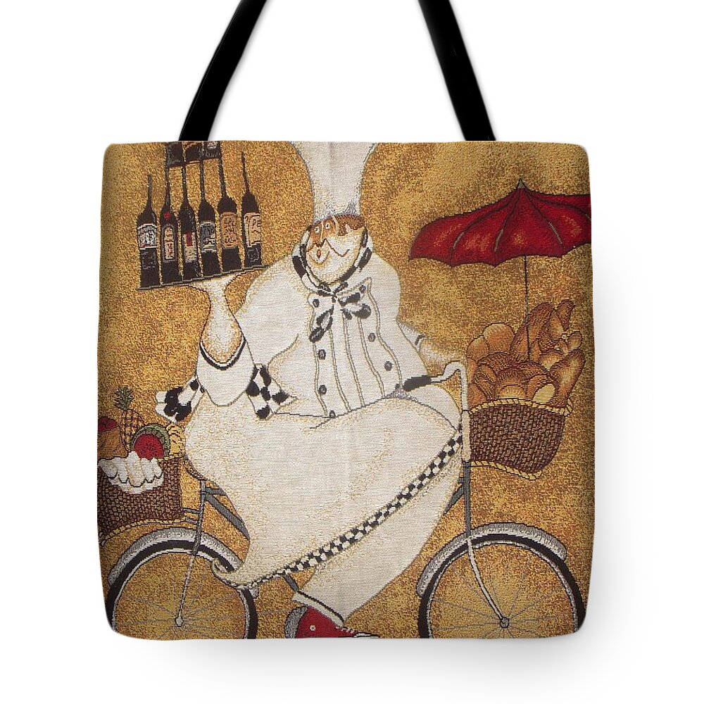 Chef Tote Bag featuring the photograph Happy chef on the bike by Vesna Antic