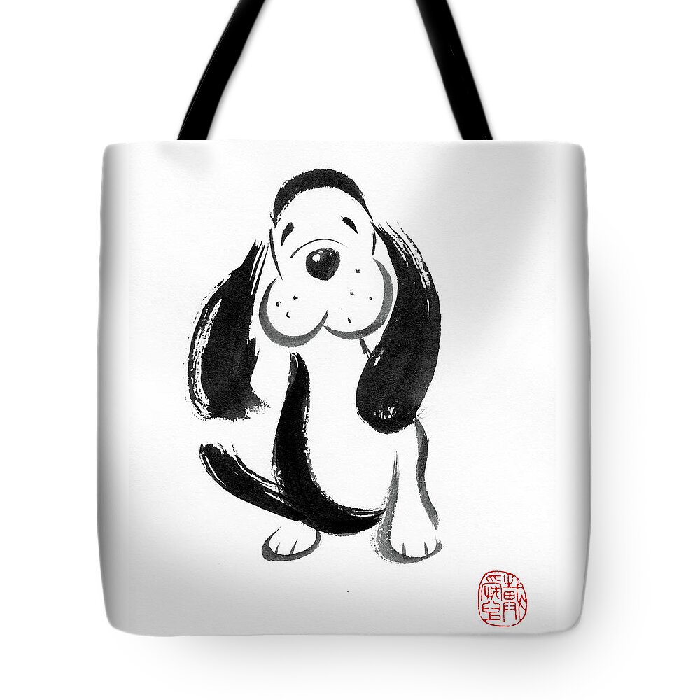 Sumi-e Tote Bag featuring the painting Happy Dog by Oiyee At Oystudio