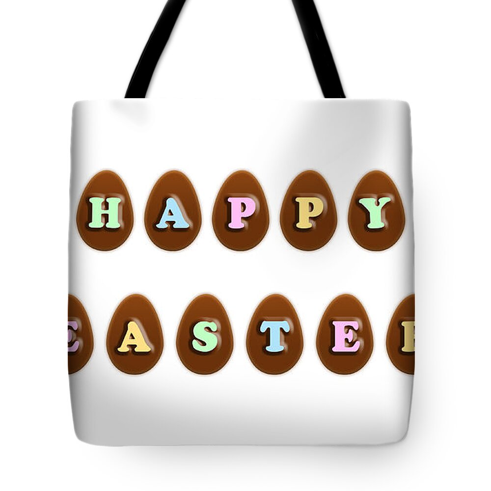 Easter Tote Bag featuring the digital art Happy Easter Chocolate Eggs by Shelley Neff