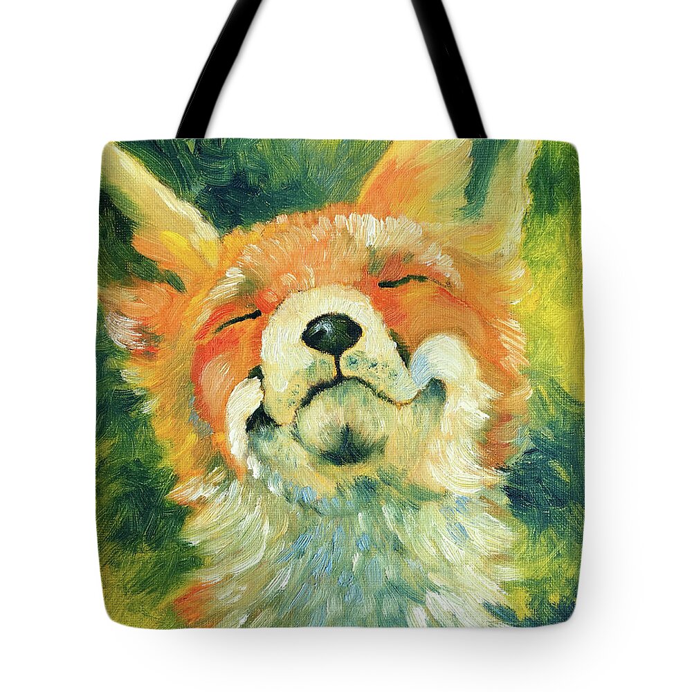 Fox Tote Bag featuring the painting Happy Fox by AnneMarie Welsh