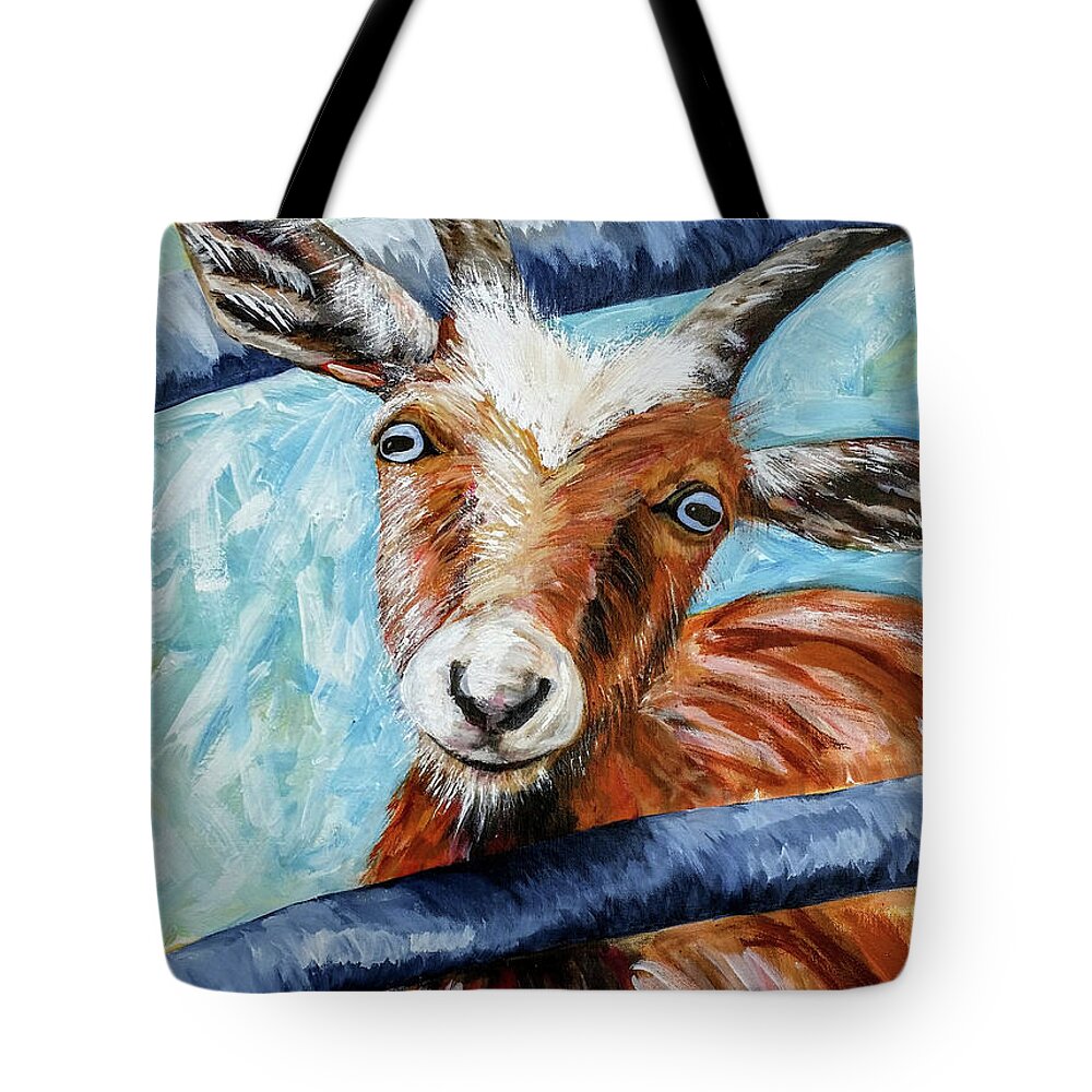 Goat Tote Bag featuring the painting Happy Goat by JoAnn Wheeler