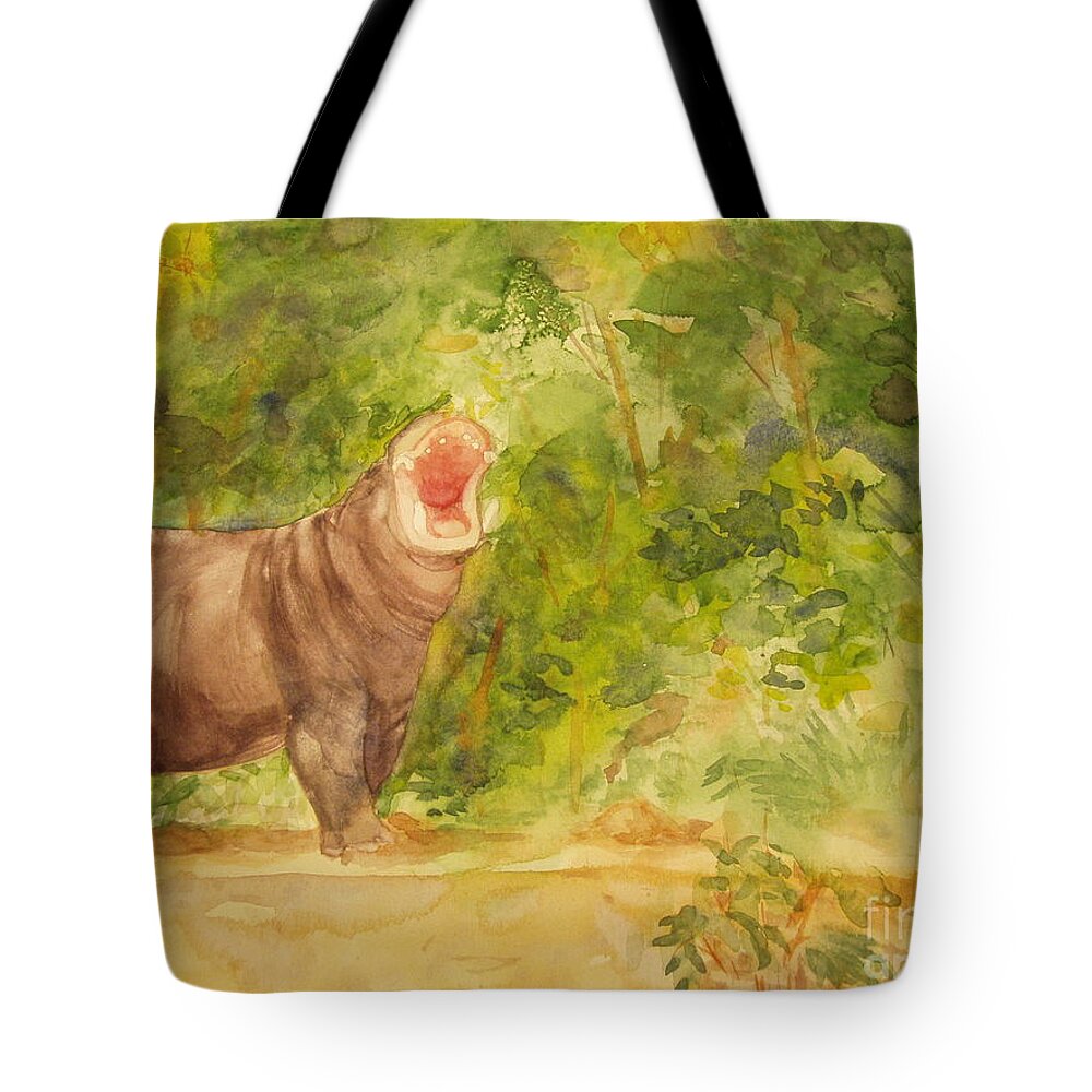 Africa Tote Bag featuring the painting Happy Hippo by Vicki Housel