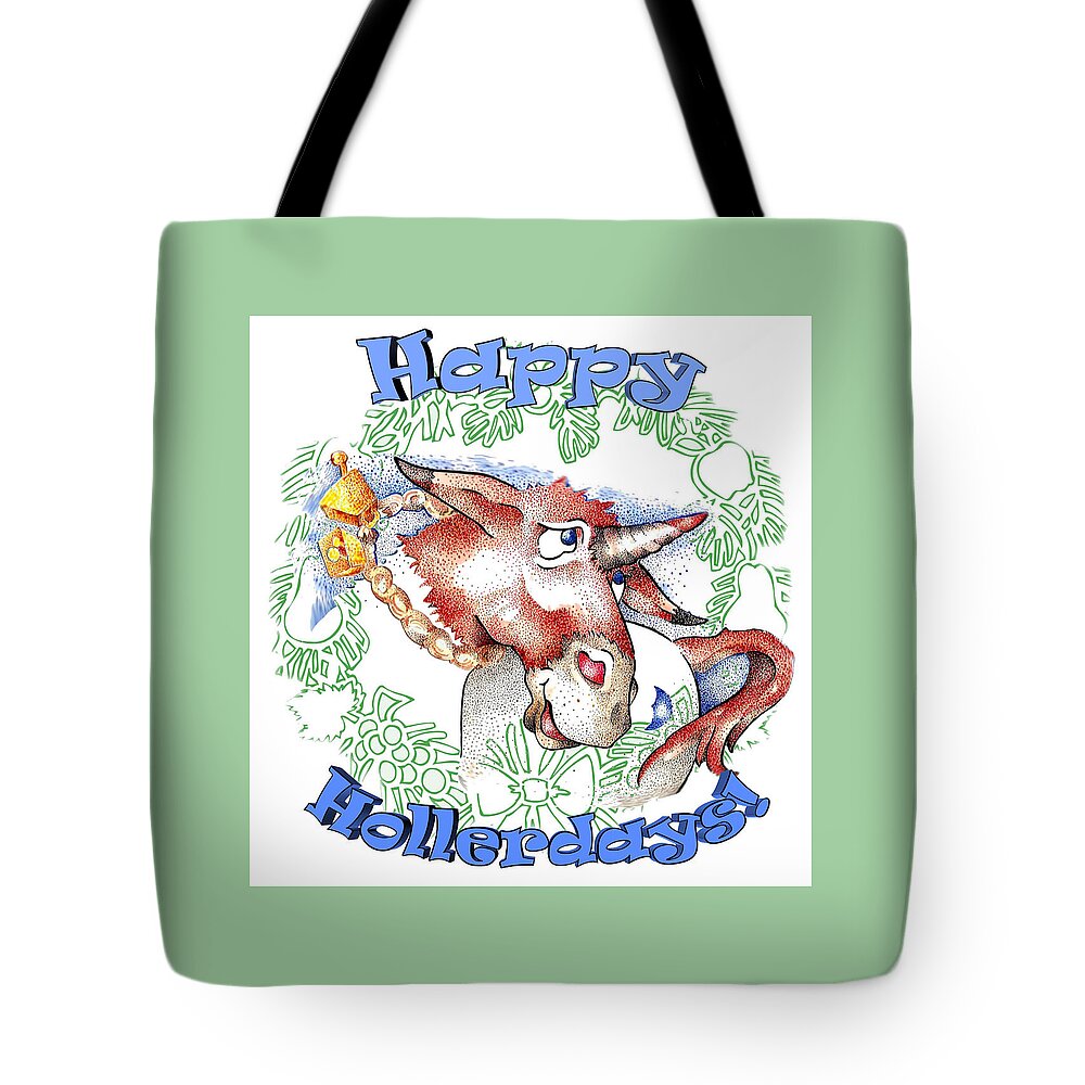 Comics Tote Bag featuring the mixed media Happy Hollerdays by Dawn Sperry