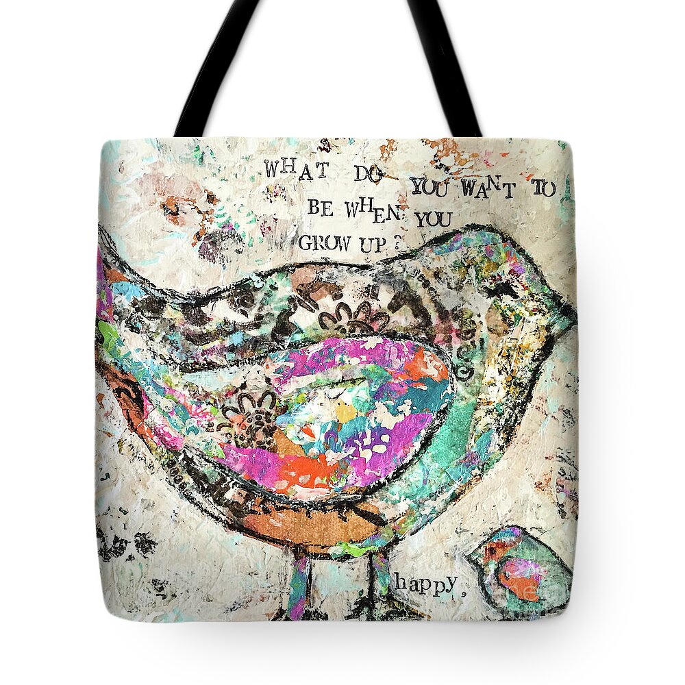 Bird Tote Bag featuring the painting Happy by Kirsten Koza Reed