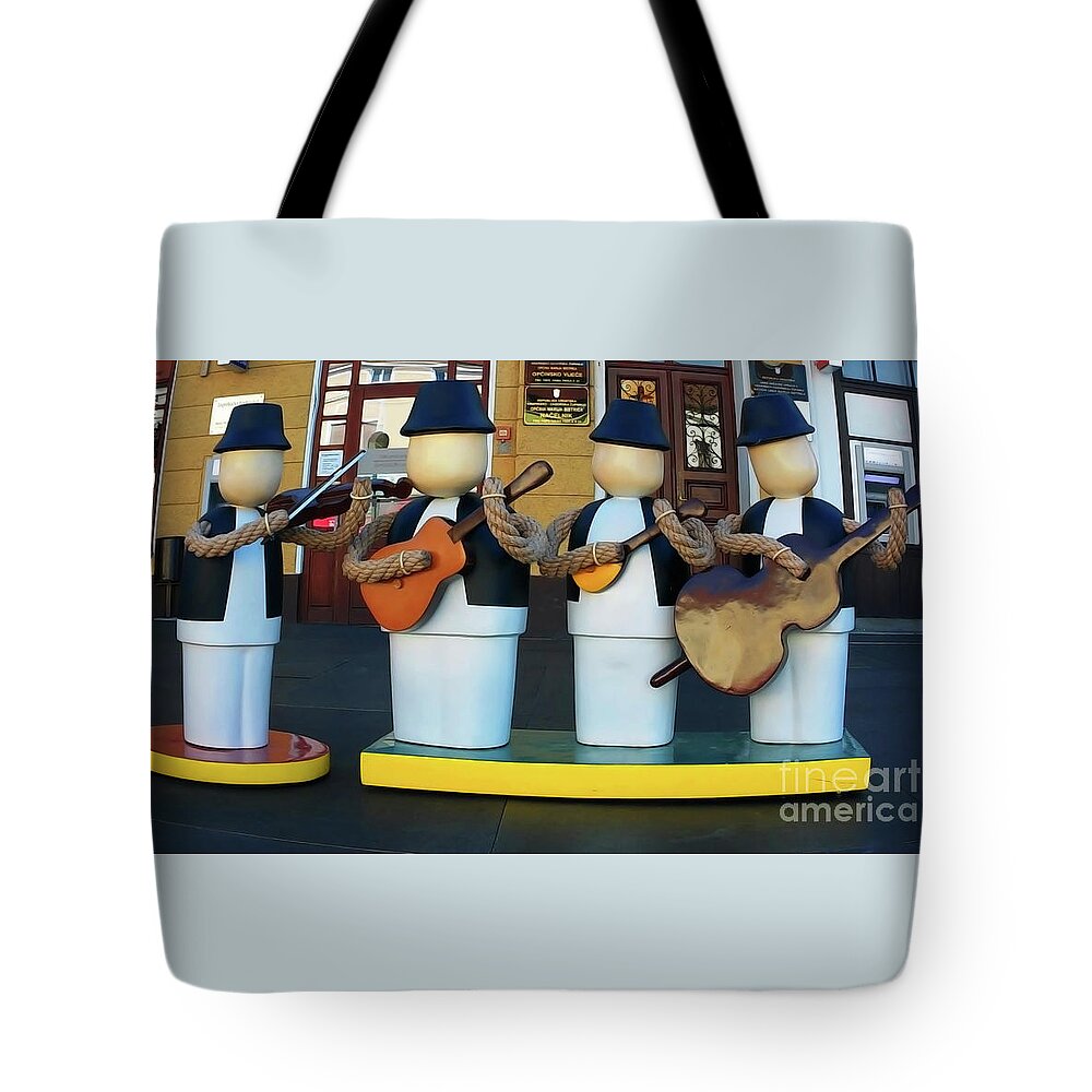 Musicians Tote Bag featuring the digital art Happy Musicians by Jasna Dragun