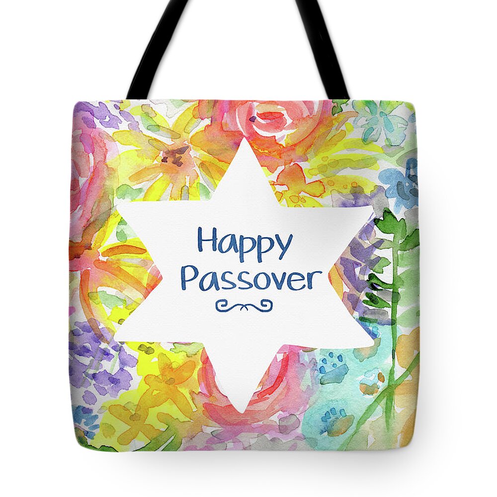 Passover Tote Bag featuring the mixed media Happy Passover Floral- Art by Linda Woods by Linda Woods