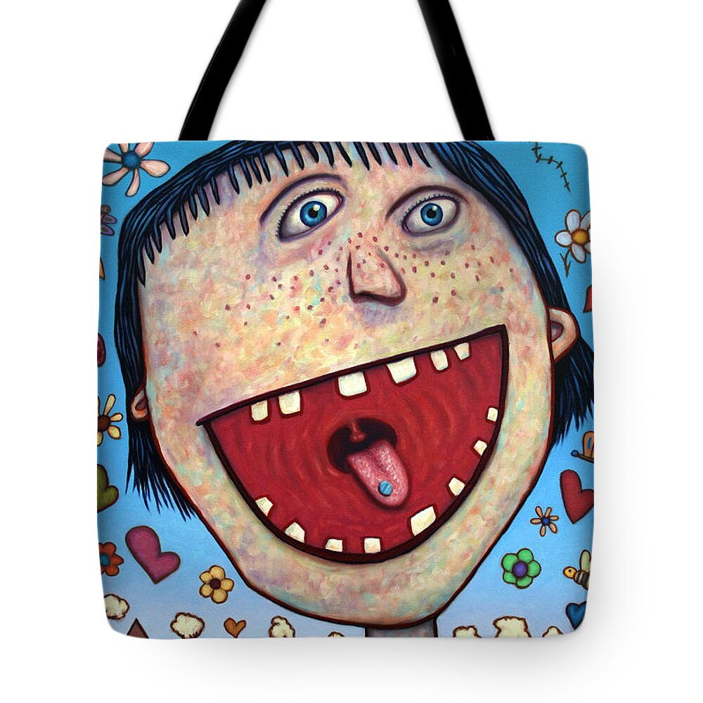 Happy Tote Bag featuring the painting Happy Pill by James W Johnson