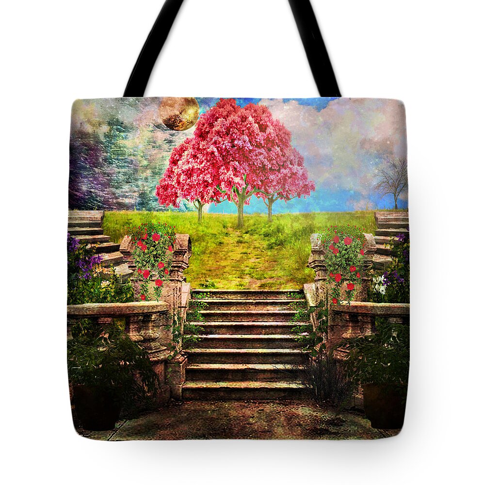 Happy Place Tote Bag featuring the mixed media Happy Place by Ally White